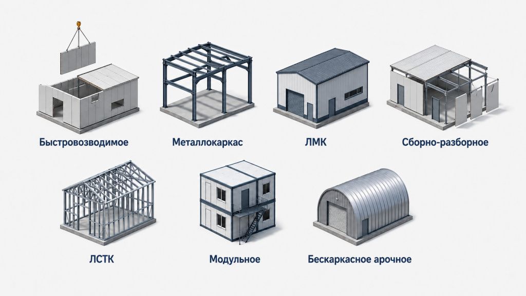 Виды быстровозводимых зданий: металлокаркас, ЛМК, ЛСТК, модульные, арочные и сборно-разборные конструкции